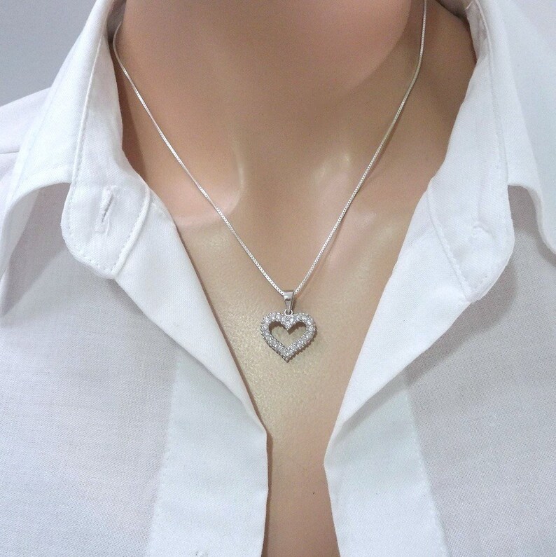 Valentine/'s Day Gift for Mom Heart Necklace Silver Open Heart Necklace Sterling Silver Mother of the Bride Gift