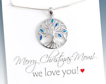 Sterling Silver Tree of Life Necklace for Mom, Christmas Gift Necklace for Mother, Christmas Present for Grandmother, Wife Gift Necklace
