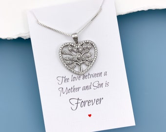 Sterling Silver Tree of Life Heart Necklace, Mother of the Groom Gift from Groom, Mother in Law Gift, Mom In Law Gift