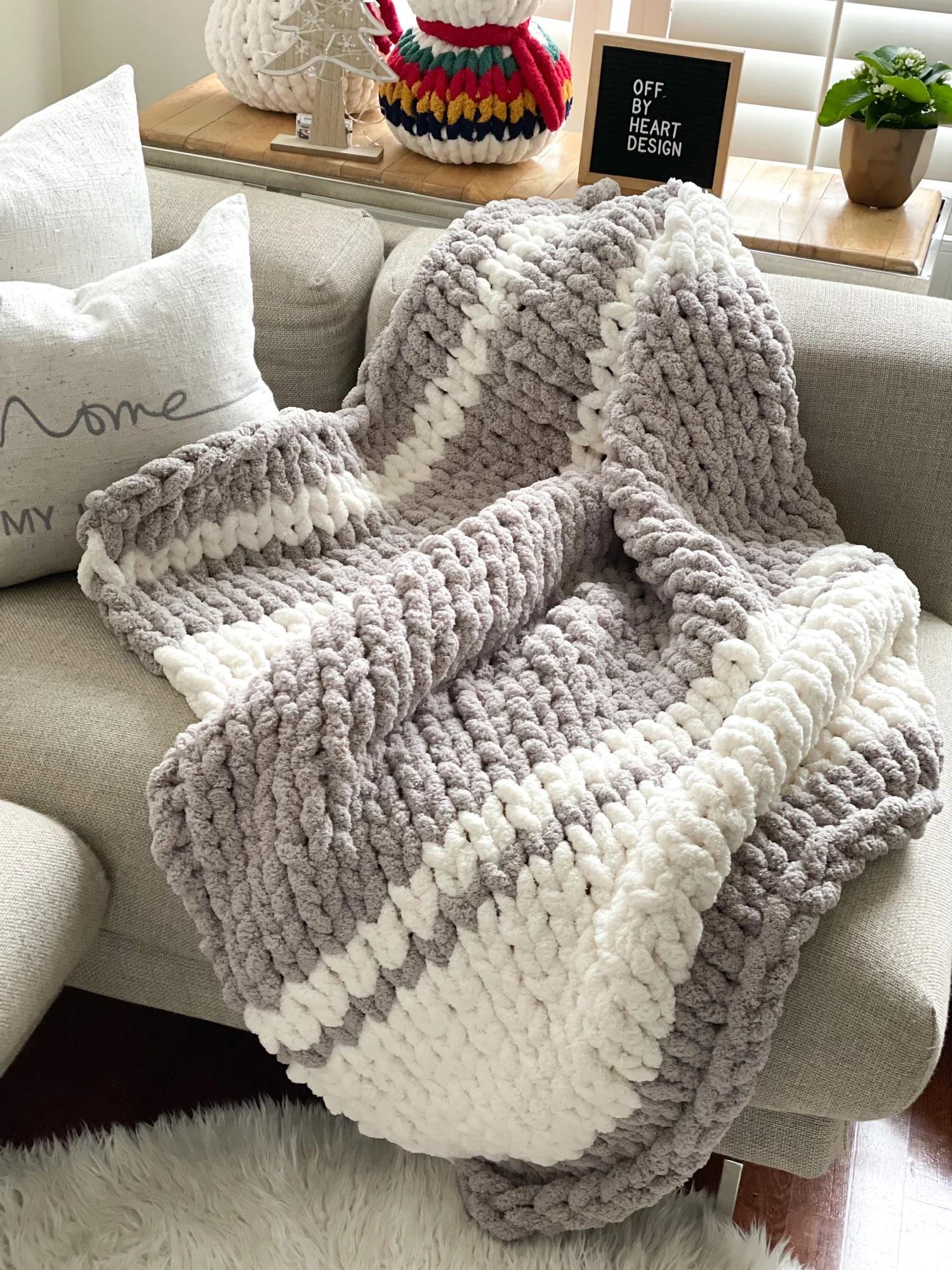 Winter Chunky Chenille Blanket Knitting Pattern PDF – DIY Handknit Throw ~ Off By Heart Design ~ DIY
