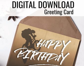de voeux de cavalier de BMX de joyeux anniversaire | Carte de voeux d'anniversaire imprimable sur le thème du BMX