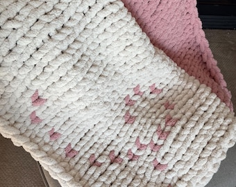 Breast Cancer Ribbon Chunky Blanket Pattern | Pink Ribbon Finger Knit Throw PDF | No Needles