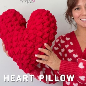 Chunky Chenille Heart Pillow Crochet Video Tutorial Pattern (PDF)