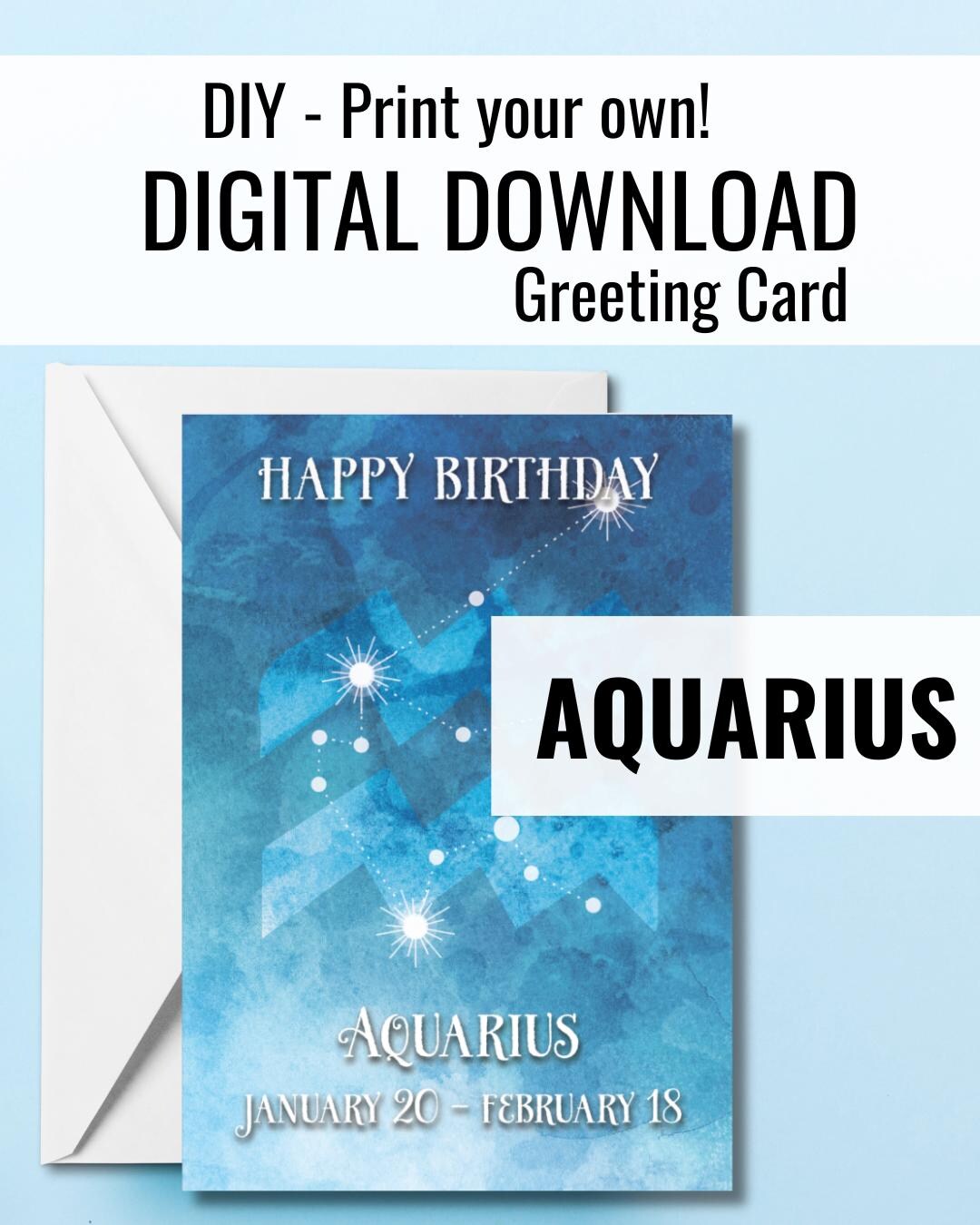 Aquarius Birthday Card Digital Download Zodiac Constellation Design 5x7 ...