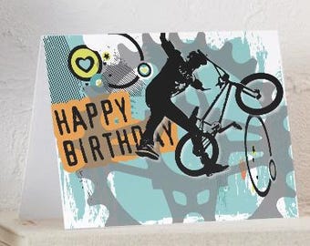 de voeux pour pignon BMX de joyeux anniversaire | Carte de voeux d'anniversaire imprimable sur le thème du BMX