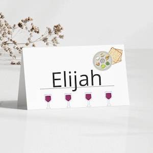 Anpassningsbara placeringskort för påsk med fyra glas vin | Redigerbara namnkort för sederbord | Direkt nedladdning | Canva-mall för påskmiddag