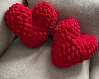 Valentine&#39;s Day Heart Pillow Crochet Pattern PDF – Chunky Chenille DIY Home Décor ~ Off By Heart Design