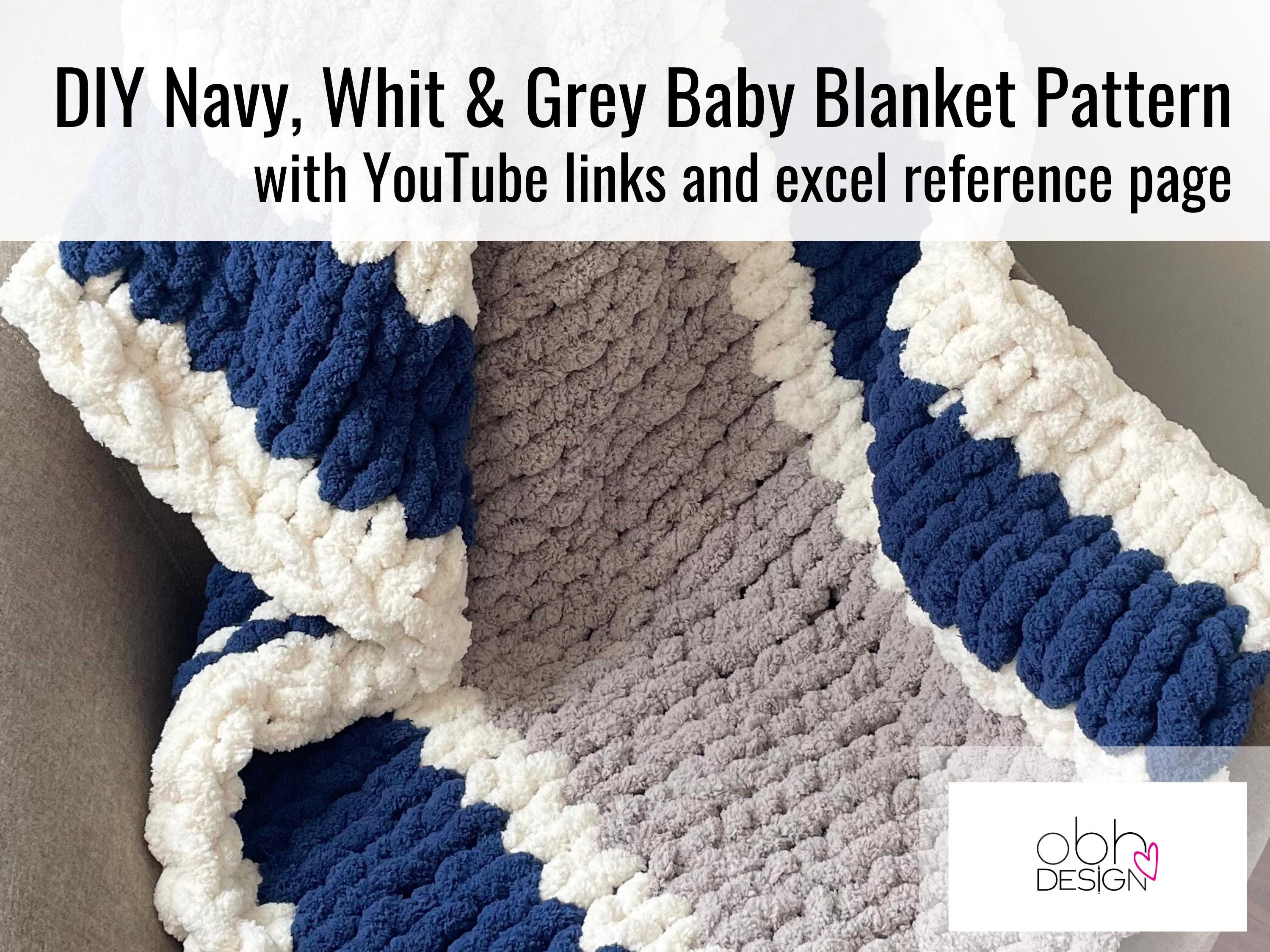 NKNIT♡pattern KNIT 0(GRAY/NAVY） Chunky Blanket Pattern - Knitting Throw Pattern - Extreme Knitting