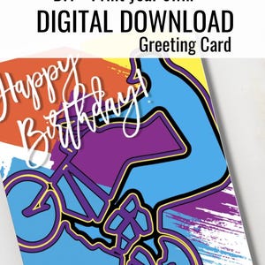 Joyeux anniversaire BMX Wheelie carte de vœux | Carte de voeux d'anniversaire imprimable sur le thème du BMX