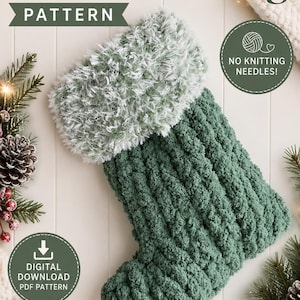 Finger Knit Santa Stocking Pattern | Chunky Yarn DIY Christmas Craft (PDF Pattern)