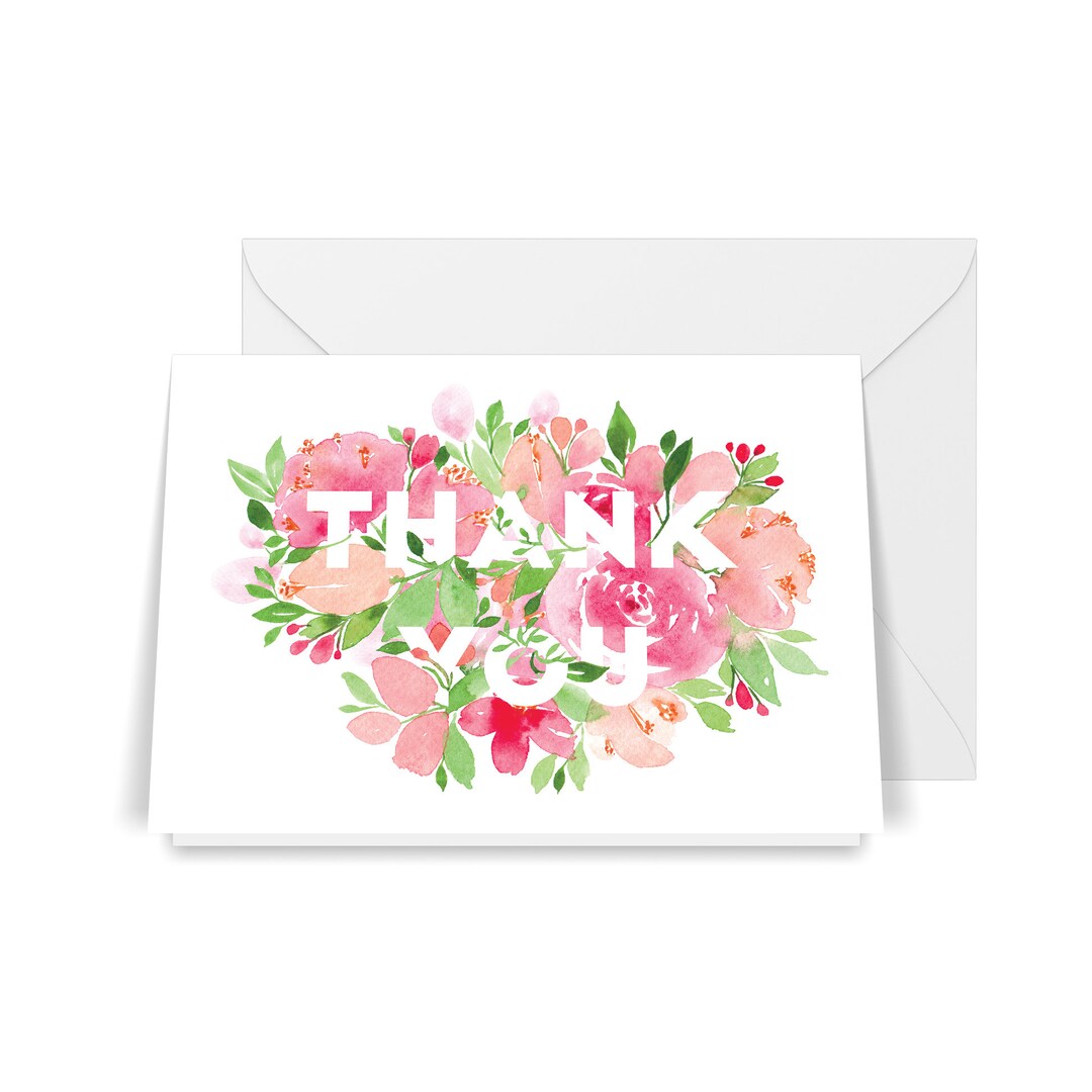 Thank You Card - Greeting Card - Floral Card - Blank Card - Watercolour ...