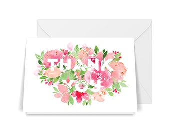 Thank You Card - greeting card - floral card - blank card - watercolour card - watercolor card - wedding card - stationery