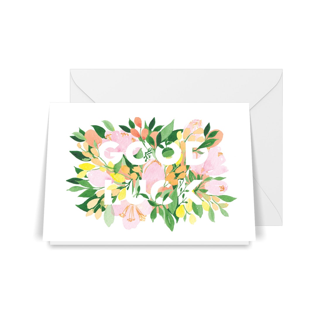 Good Luck Card Greeting Card Blank Card Watercolour Card Floral Card ...