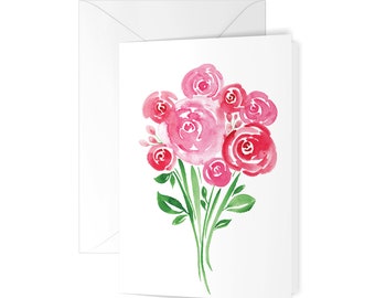 Wenskaart - aquarel rozen - roos card - lege kaart - briefpapier - card - aquarel kaart - aquarel card - floral kaart