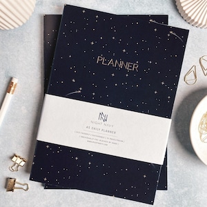 Personalised Planner A5 Daily Undated Organiser Notebook with Navy Stars Design, Soft Cover Notepad, Gift for Her