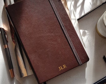 Personalised Sketchbook, A5 Journal with plain paper. Monogram/Initials Luxury Vegan Leather, Mother's Day, Birthday or New Job Gift