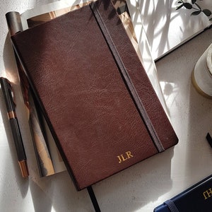 Personalised Sketchbook, A5 Journal with plain paper. Monogram/Initials Luxury Vegan Leather, Mother's Day, Birthday or New Job Gift
