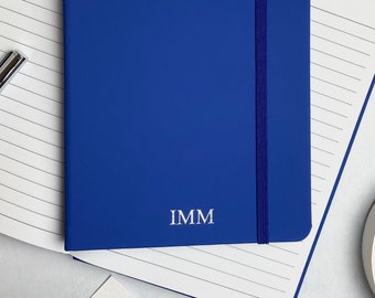 Personalisiertes A5-Notizbuch, blau gefüttertes Journal mit Initialen, neuer Job-Notizblock Geschenk