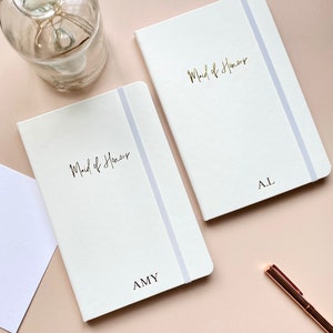 Maid of Honour Notebook, Personalised MOH Proposal Gift, White A5 Journal with Initials/Monogram