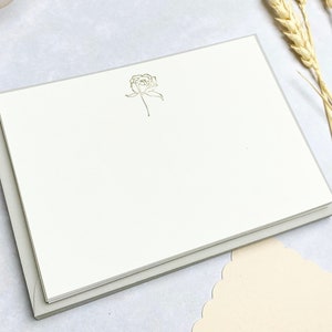 A6 Flat Notecards Set of 10, Gold Floral Flower Correspondence Notelets, White or Grey