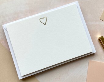 A6 Notecards and Envelopes, Foil Print Heart, Pack of 10 Flat Note Cards, Stationery Gift