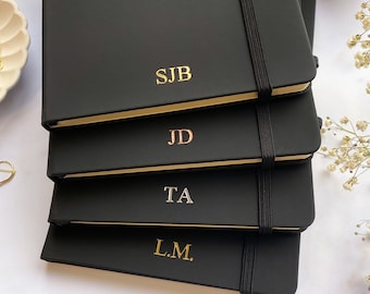 Cadeau initiales pour cahier/carnet de croquis A5, journal personnalisé noir, bloc-notes pour lui, cadeau de nouvel emploi