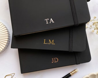 Personalised Notebook A5 or A6, Lined Black Journal with Initials, New Job Gift