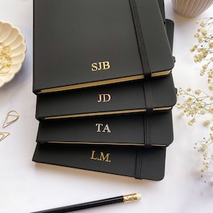 Personalised A5 Notebook/Sketchbook, Black Initials Journal for Him, New Job or Birthday Gift