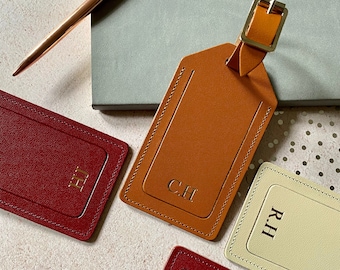 Personalised Luggage Tag in Recycled Leather, Suitcase Bag Tag, Monogram/Initials, Travel Gift