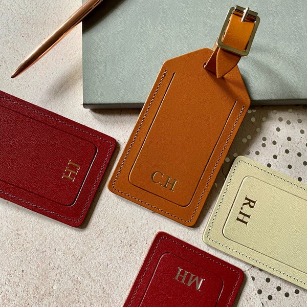 Personalisierter Gepäckanhänger aus recyceltem Leder, Koffertaschenanhänger, Monogramm/Initialen, Reisegeschenk