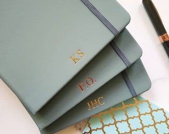 Lined Grey Notebook, Personalised A5 or A6 Notebook with Foil Printed Initials. Custom Notebook, Desk/Office Monogram Gift.