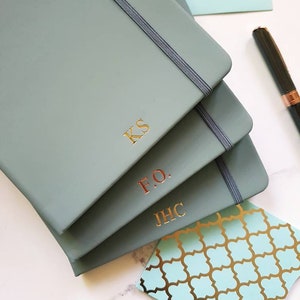 Lined Grey Notebook, Personalised A5 or A6 Notebook with Foil Printed Initials. Custom Notebook, Desk/Office Monogram Gift.