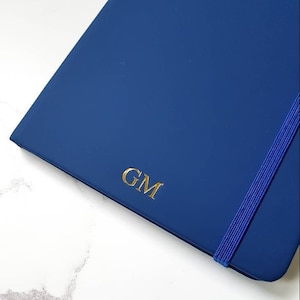 Personalised Notebook A5 or A6, Lined Navy Blue Journal. Initials/Monogram Stationery Gift. Promotion/New Job Present