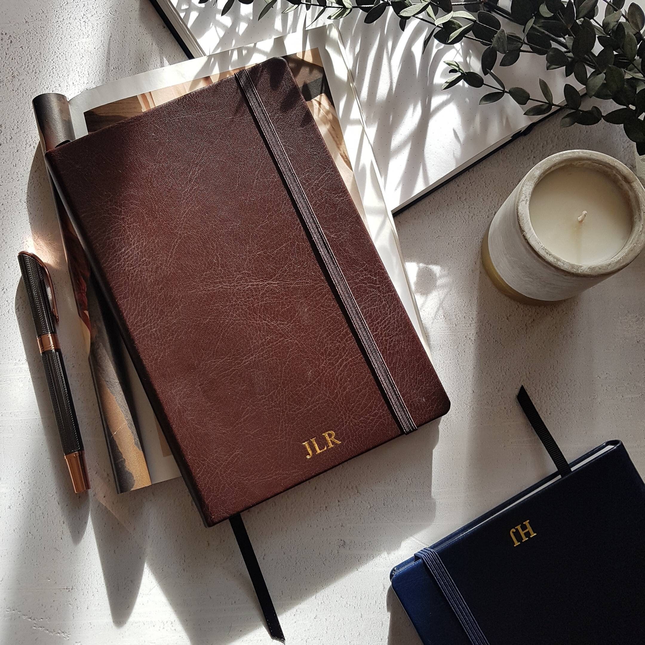 Personalised Sketchbook, A5 Journal with plain paper. Monogram/Initials Luxury Vegan Leather, Mother's Day, Birthday or New Job Gift