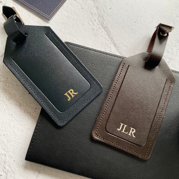 Personalised Luggage Tag, Leather Suitcase Tag, Navy Blue/Black/Brown, Monogram/Initials Travel Gift