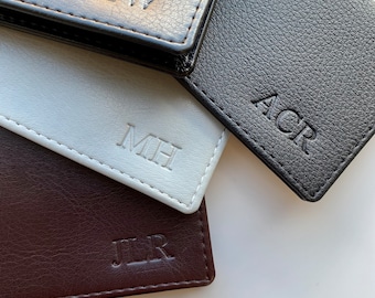 Personalised Card Holder, Initials/Monogram Gift, Vegan Wallet Case for Cards in Black, Brown or Grey.