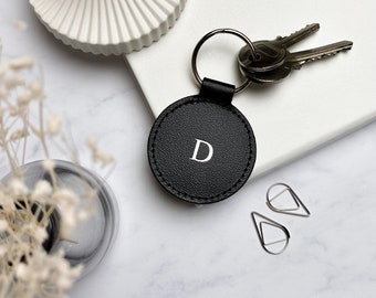 Initial Keyring Personalised Keychain in Black or Grey, Alphabet Leather Key Fob, Christmas/New Home/First Car Gift