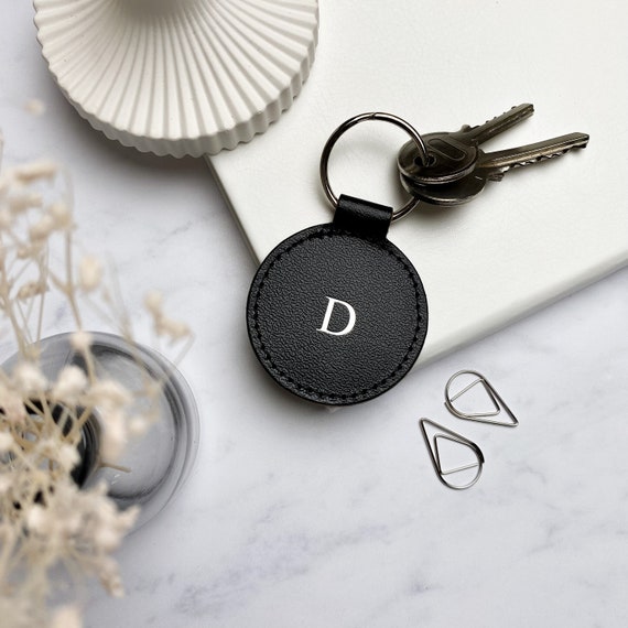 Initial Keyring Personalised Keychain in Black or Grey, Alphabet