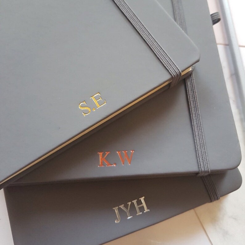 Grey notebooks in A5 size with personalised initials