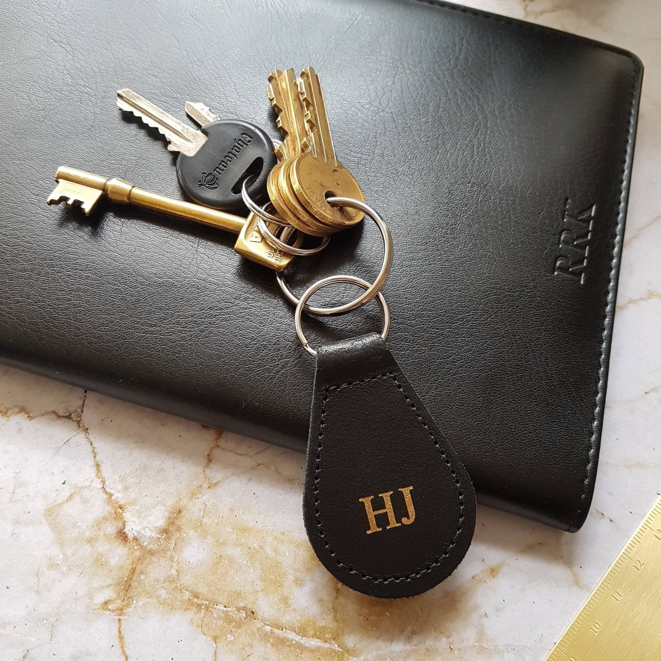 Personalised Keyring Black Leather Keychain With Etsy UK