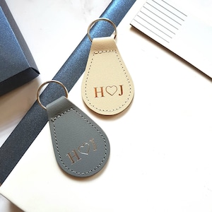 Personalised Keyring, Anniversary Leather Key Fob with Initials. Monogram Gift for Birthday, Wedding, Valentine gift