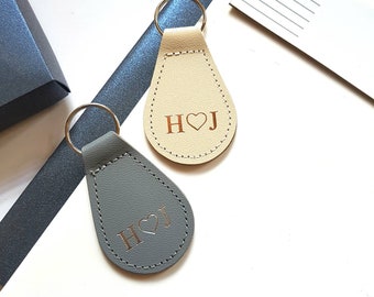 Personalised Keyring, Anniversary Leather Key Fob with Initials. Monogram Gift for Birthday, Wedding, Valentine gift