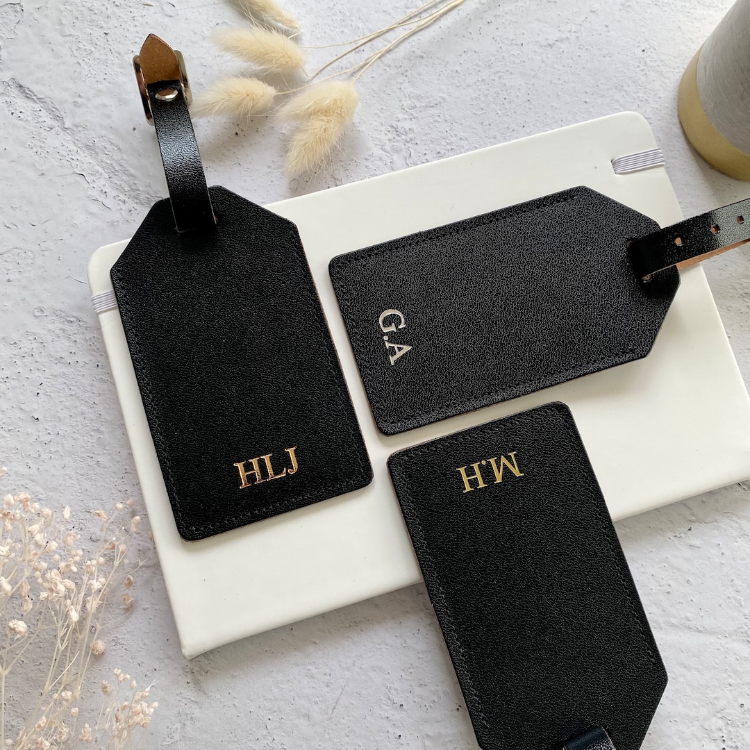 Personalised Black Luggage Tag, Monogram Travel Suitcase Tags. Gift for ...