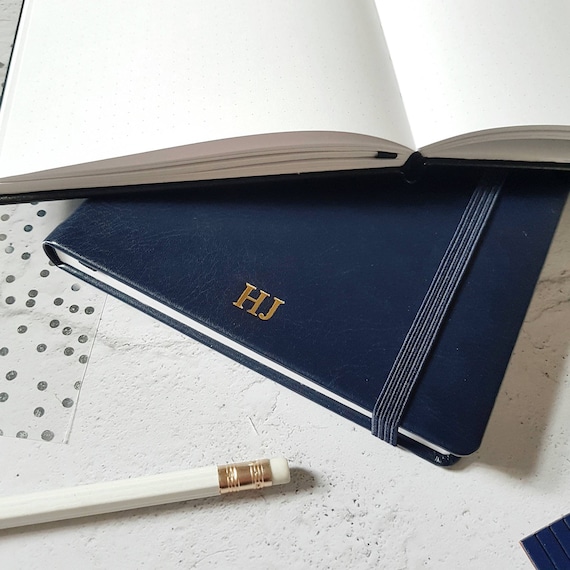 Personalised Notebook, Navy Blue A5 Journal or Sketchbook dot Grid