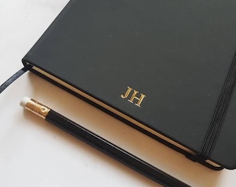 Personalised A5 Black Sketchbook, Plain Paper Initials Notebook, Monogram Journal Gift