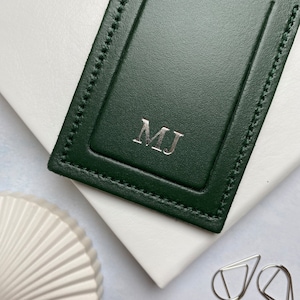 Bagagelabel gepersonaliseerd met initialen voor op reis, gepersonaliseerd kofferlabel in zwart/groen/bordeaux/bruin, cadeau voor hem