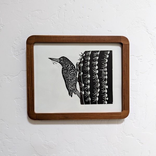 Cactus Wren - Original Hand Printed Lino Block Print
