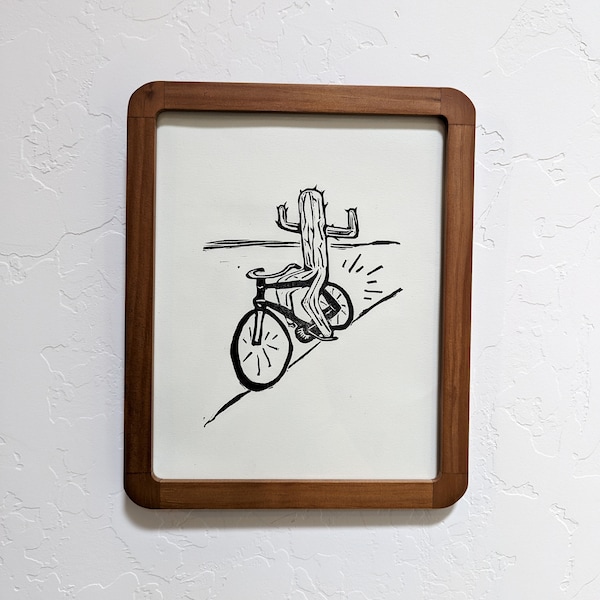 Bike Cactus - Hand Printed Lino Block Print - 8x10