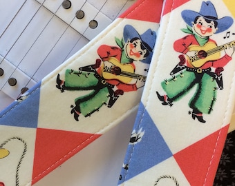 Retro Cowboy Guitar Strap: Vintage Western Print, Acoustic Electric Bass