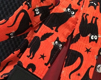 Black Cat Guitar Strap: Glow-in-the-Dark Eyes, Halloween Musician Gift